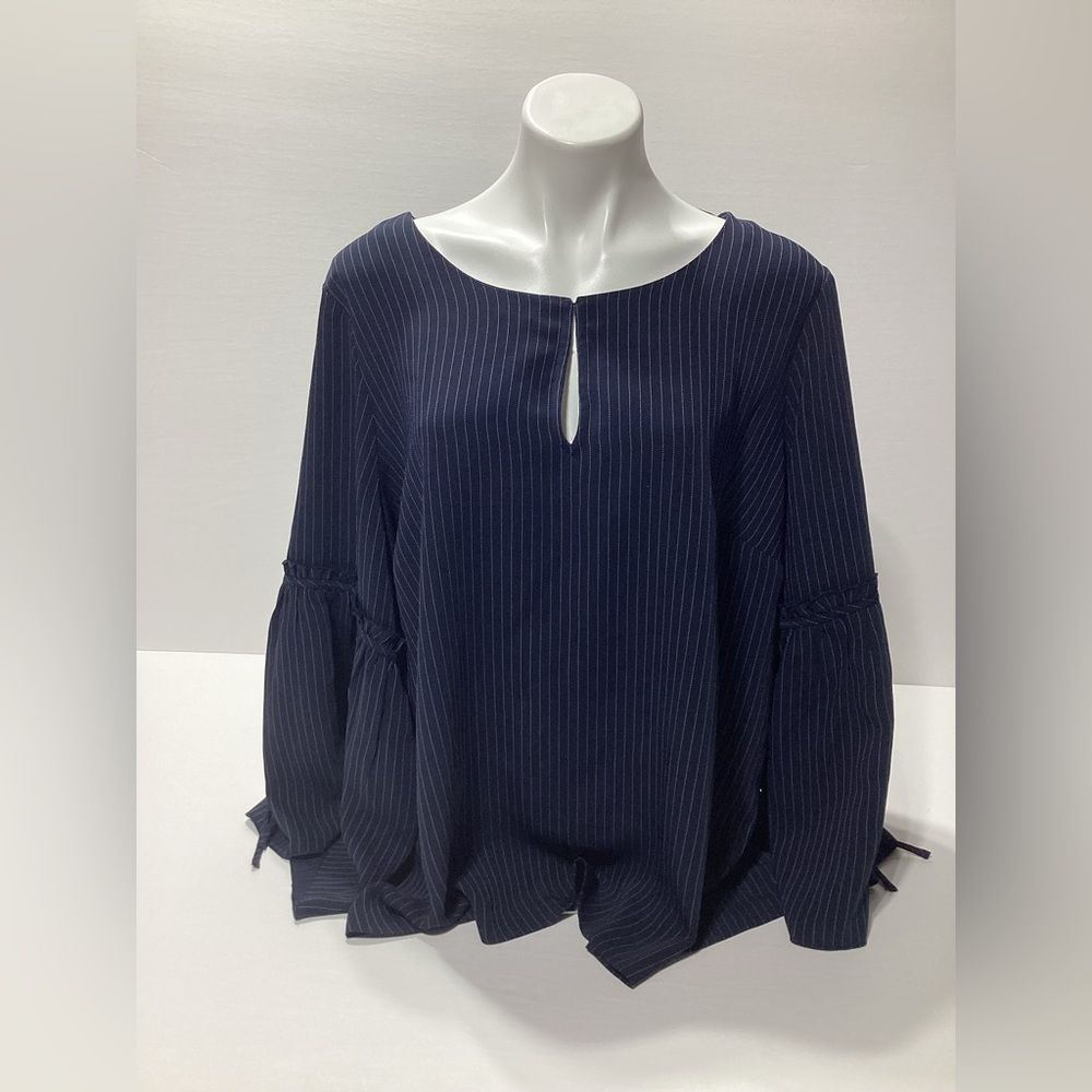 Lane Bryant Pinstripe Ruffle Sleeve Blouse 22/24